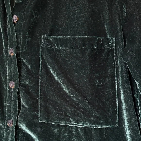 Anthropologie Pilcro Relaxed Green Velvet Button Down Blouse Top - Picture 7 of 10